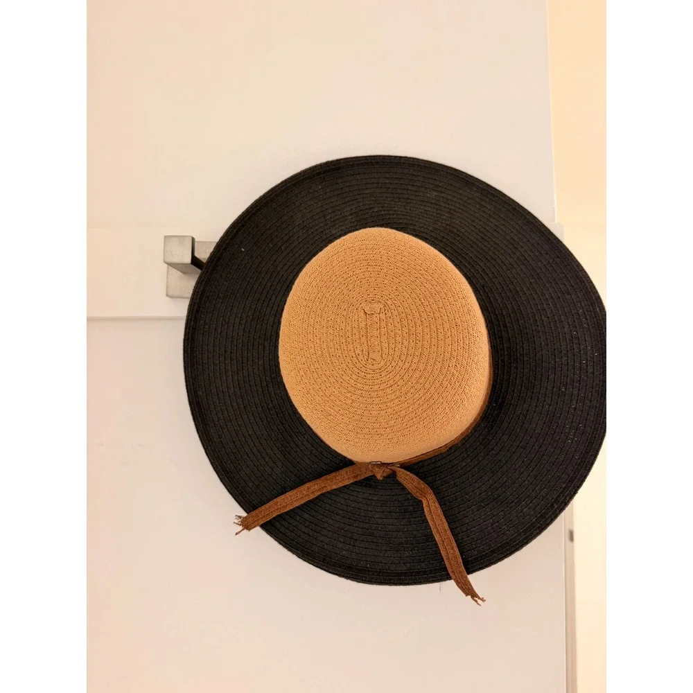 Kooringal Wide Brim Sun‎ Hat Women OSFM Tan Black Excellent Woven Straw Ribbon